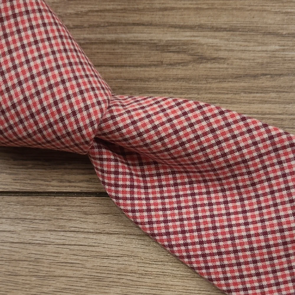 J CREW Preppy Pink‎ Red White Plaid Skinny Mens Cotton Tie